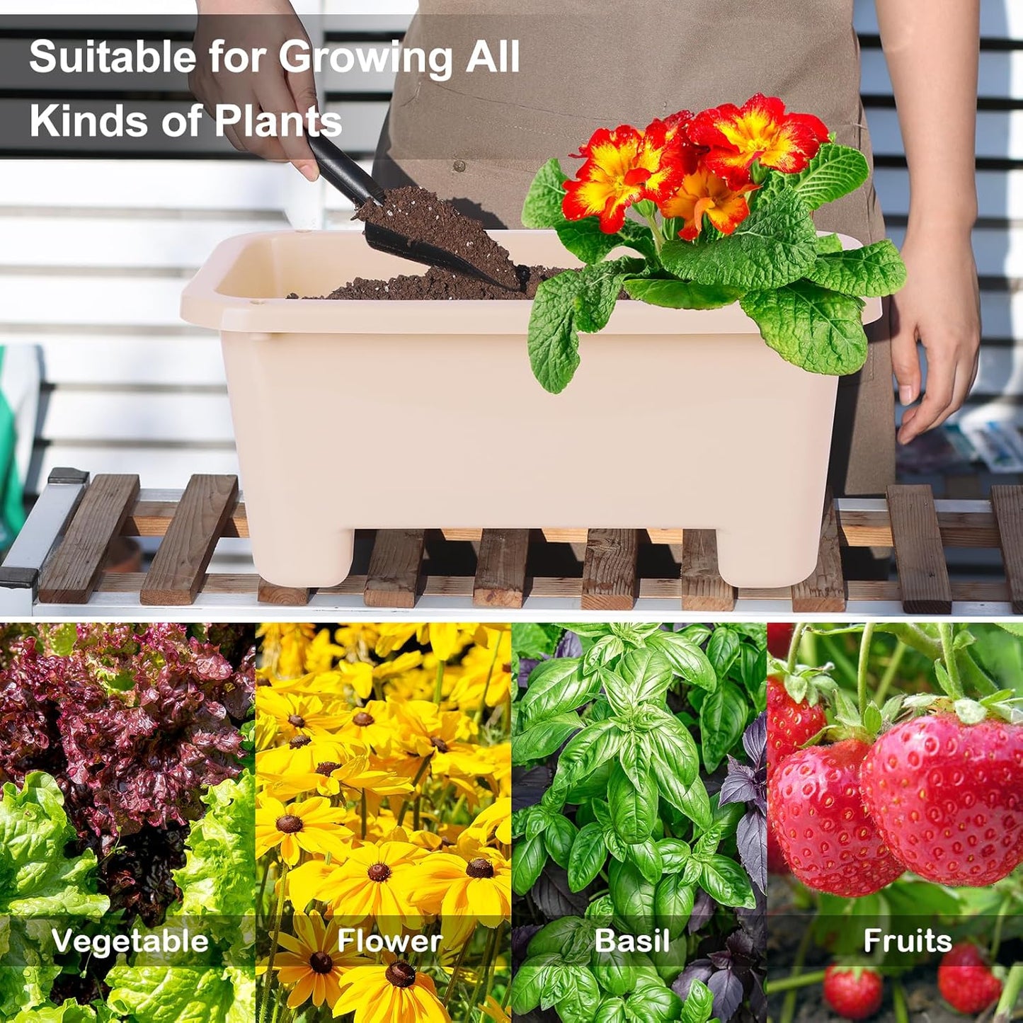 Self-Watering Rectangle Planter Boxes 8-Pack, 15.7-Inch Window Box Planter with Drainage Holes & Trays, Pots for Vegetables, Herbs, Flowers, Garden Windowsill Balcony (Yellow, 15.7*8.3*7.1 inch)