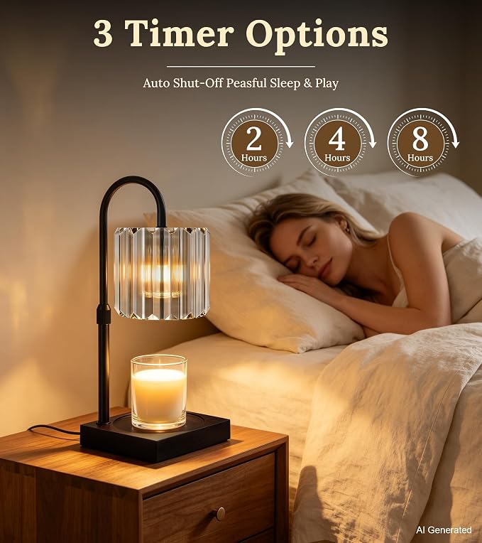 TigQiang Adjustable Height Candle Warmer Lamp, Candle Lamp Timer Dimmer 7 Levels, Compatible All Jar Candles, Top Melting, Cystal Candle Heater Lamp for Scented Wax, Elegant Home Decoration, Gray