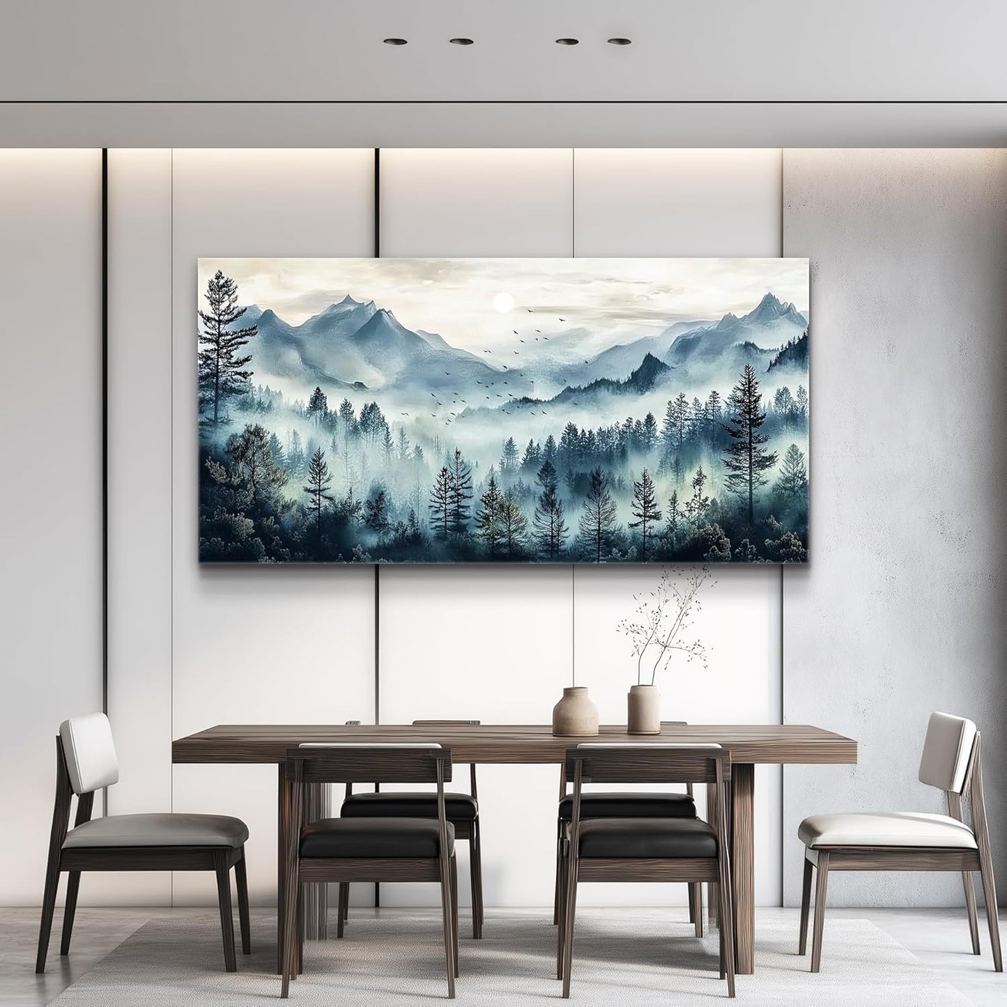 Large Wall Decor for Living Room Canvas Wall Art for Office Wall Decorations for Bedroom Foggy Forest Painting Artwork Room Home Decor 24x48 in