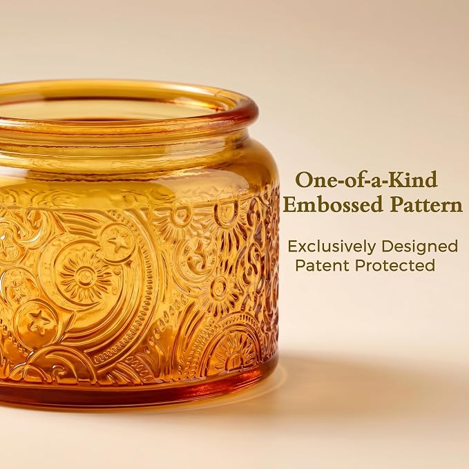 4 oz Multi-color Sun Moon Stars Candle Jars with Bamboo Lids, 18 Pack | Patented Embossed Design, Includes Wick Centering Devices & Warning Labels, Multiple Color Options