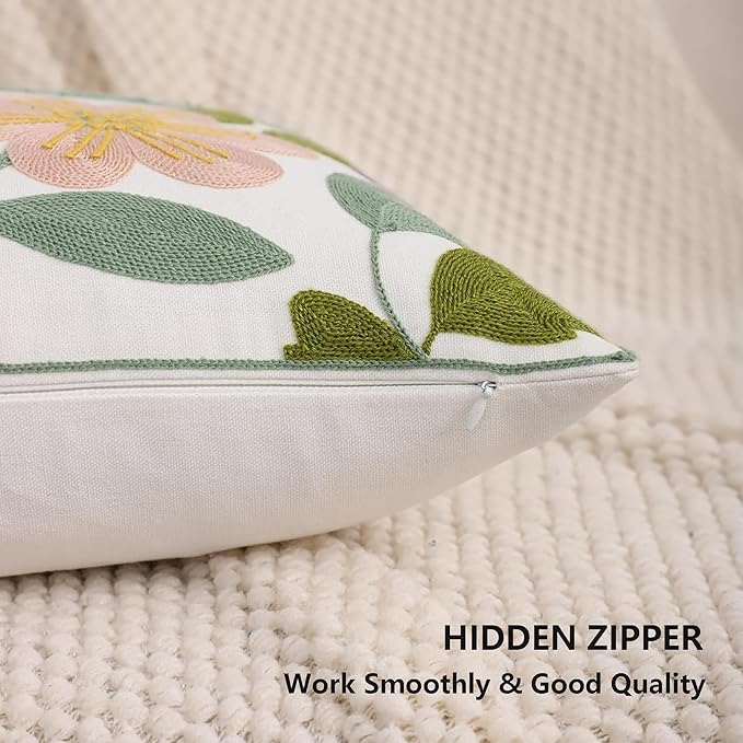 Embroidery Pillow Covers 18x18 Set of 2 Multicolored Flowers Throw Pillow Covers Farmhouse Pillow Cushion Case Spring Summer Decorative Farm Pillowcases Square Rustic Floral Pillow Case