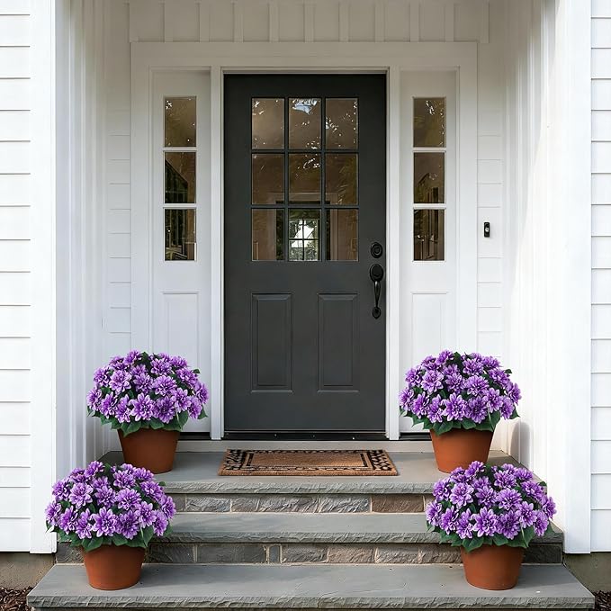 VIERENA 16 Bundles Artificial Dahlia Flowers for Outdoors Spring Summer Decor, No Fade Silk Flower Faux Dahlias Plant Arrangement for Home Garden Balcony Farmhouse（Purple）