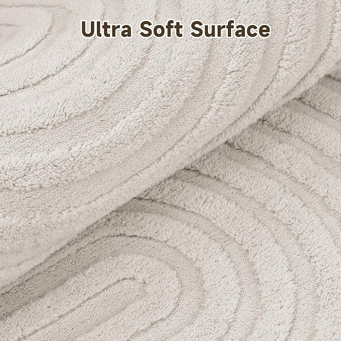 Pauwer 6ft Washable Area Rugs for Living Room Modern Beige Solid Color Soft Fluffy Rugs for Bedroom Non Slip Boho Accent Indoor Mat Floor Carpet Cover for Kids Dining Room Kitchen Office