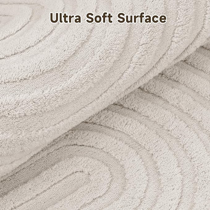 Pauwer 3x12 Washable Area Rugs for Living Room Modern Beige Solid Color Soft Fluffy Rugs for Bedroom Non Slip Boho Accent Indoor Mat Floor Carpet Cover for Kids Dining Room Kitchen Office