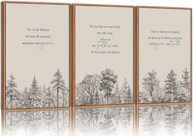 KYLESONLIE Large Christian Bible Verse Framed Canvas Wall Art, Inspirational Jesus Scripture Posters Wall Decor, Nature Forest Zen Art Paintings for Living Room Bedroom Dining Room Church 16"x24"x3