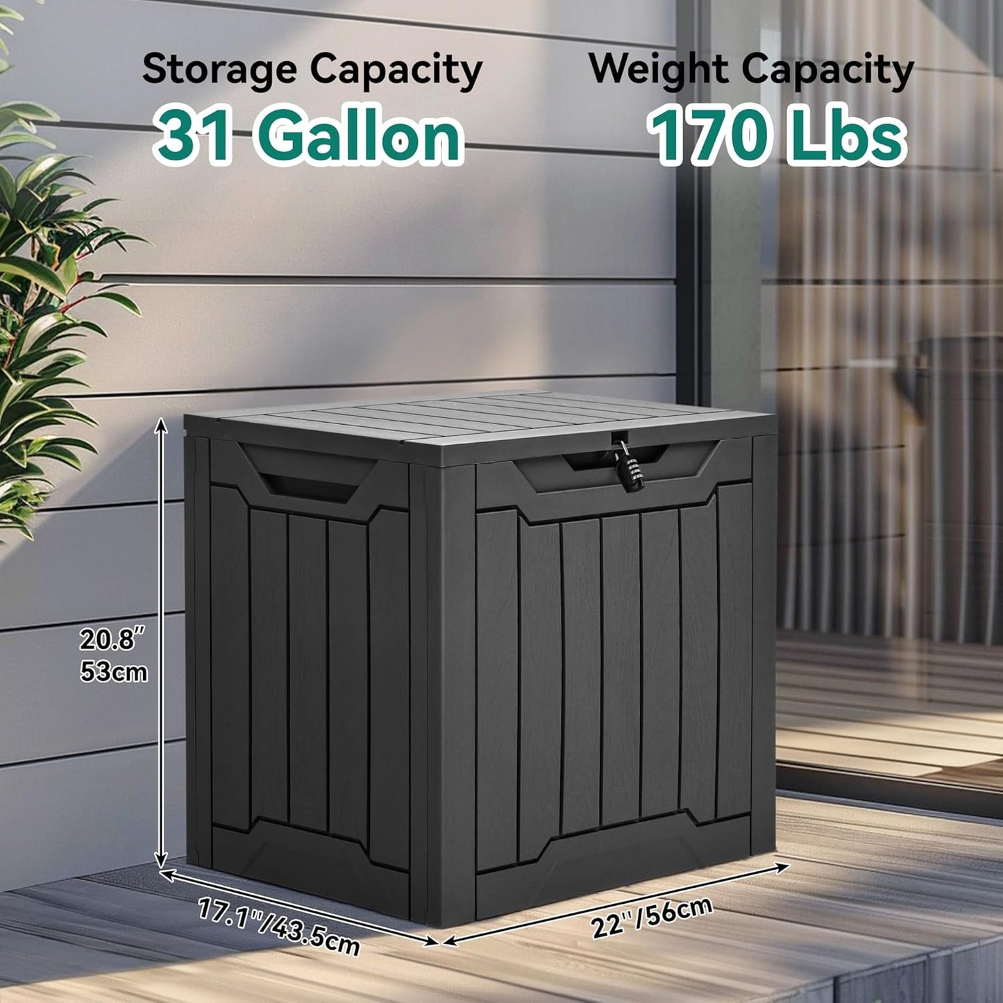 YITAHOME 31 Gallon Resin Deck Box Outdoor Storage Box and Waterproof Package Delivery Box with Lockable Lid for Patio Furniture, GardenTools, Pool Supplies, Black