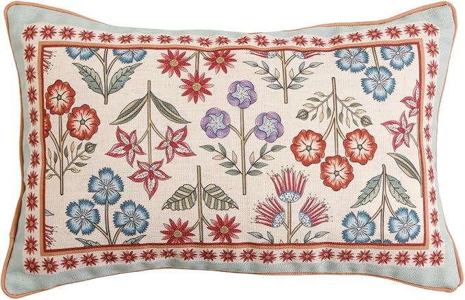 bilin gaier Rectangular Linen Throw Pillow Cover,20"x12"-Lohi A | Designer Vintage Elegant Pillow Cover,Concealed Zipper,Colorful Floral Pattern,Sofas,Bedroom,Living Room,Chairs