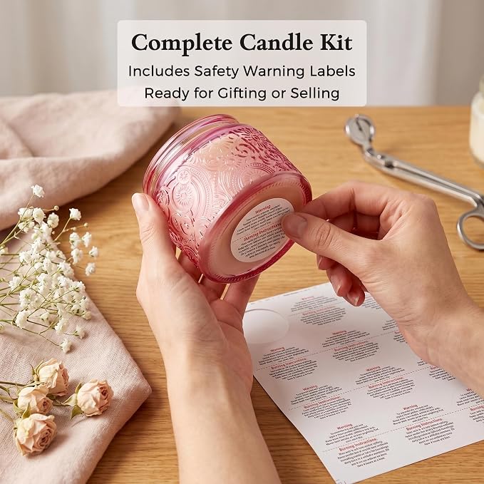 4 oz Pink Sun Moon Stars Candle Jars with Bamboo Lids, 18 Pack | Patented Embossed Design, Includes Wick Centering Devices & Warning Labels, Multiple Color Options