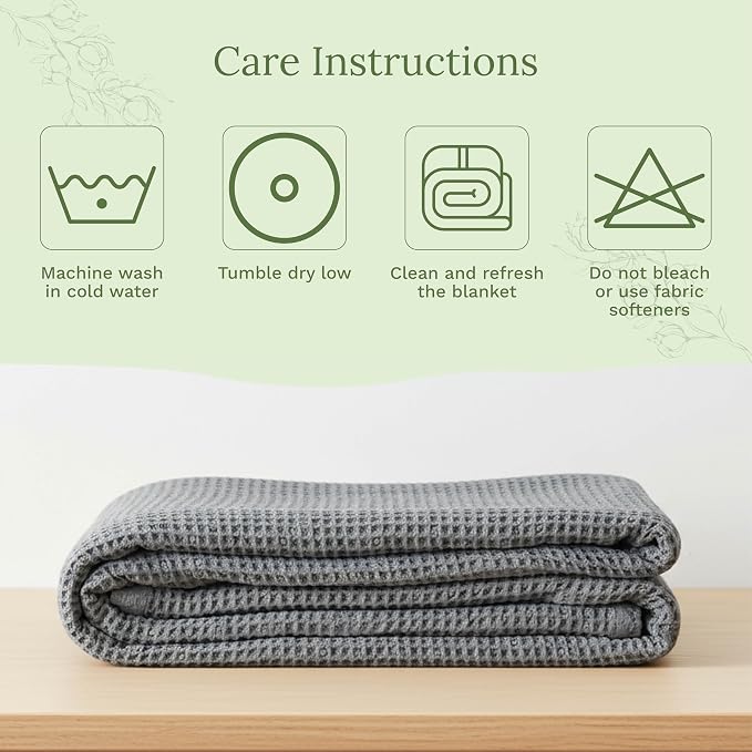 Organic Cotton Waffle Weave Blanket - Soft, Luxurious, Lightweight and Perfect Summer Twin XL Blanket - Versatile, Breathable, All-Natural, Toxic-Free Gray Color - 68"x92" (Gray - Twin/Twin XL)