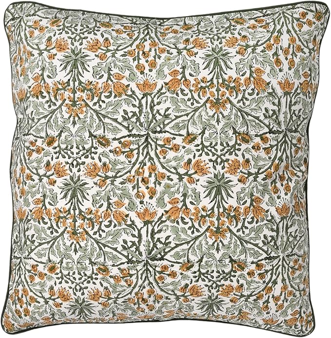 Ridhi Block Print Goldenrod Yellow Pillow Cover 24" x 24" (Pack of 2) Decorative Couch Pillows for Living Room, Chic Boho Cute Outdoor Pillows Covers Gifts for Spring, Easter and Valentine