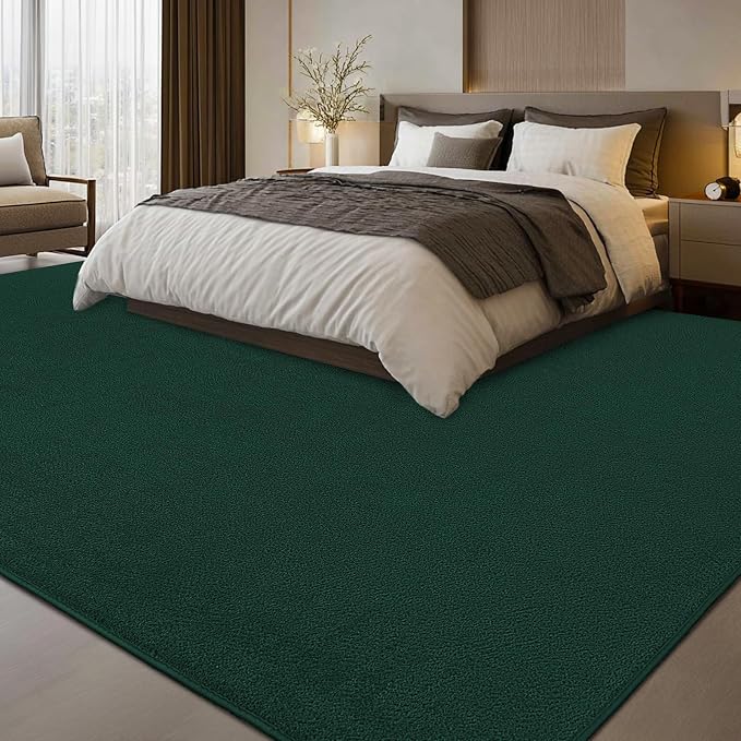 qulint 6x9 Rug for Living Room, Dark Green Thickened Memory-Foam Indoor Washable Rug for Bedroom, Minimalist Modern Carpet Non Slip Comfy Alfombras for Boys Kid Room Classroom Office Home Decor