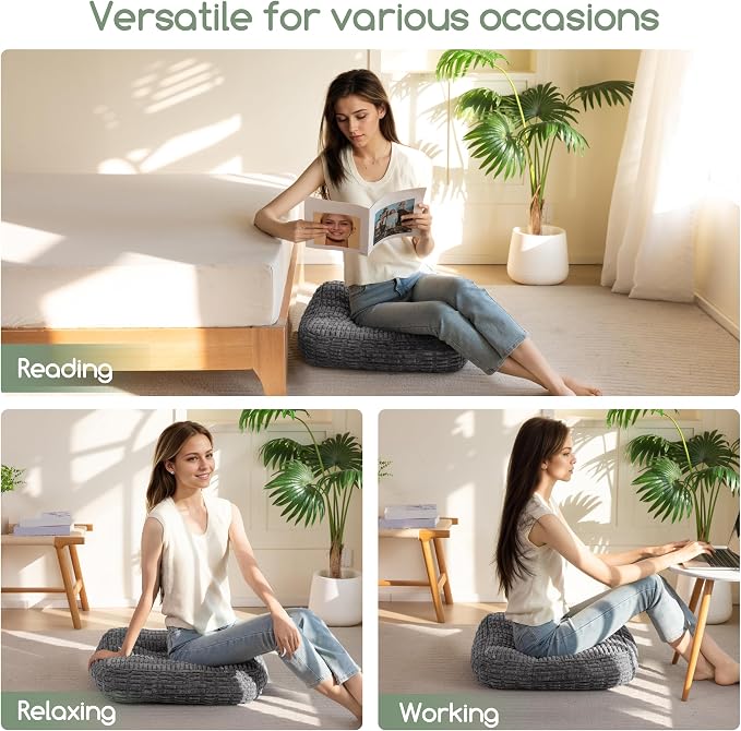 HIGOGOGO Floor Pillow Cushion for Adults, Meditation Cushion Pillow, Blended Corduroy Cover, Large Square Floor Sitting for Tatami Living Room or Yoga, 22x22 Inch, Dark Grey