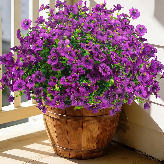 Grunyia 20 Bundles Artificial Flowers for Outdoors, UV Resistant Fake Plants Flowers Greenery Shrubs Plants for Decoration Outside Plants Hanging Planter Home Garden Decor (Fuchsia)
