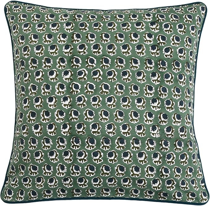 Ridhi Block Print Basil Green Pillow Cover 20" x 20" (Pack of 2) Decorative Couch Pillows for Living Room, Chic Boho Cute Outdoor Pillows Covers Gifts for Spring, Easter and Valentine