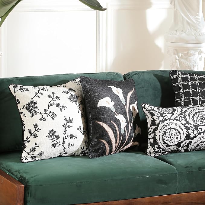 bilin gaier Designer Linen Throw Pillow Covers,18"x18" Set of 2-Callalily A | Square Pillow Cover,Concealed Zipper Design,Floral Pattern,Sofa,Bedroom,Living Room,Lounge Chair,All Season Home Decor