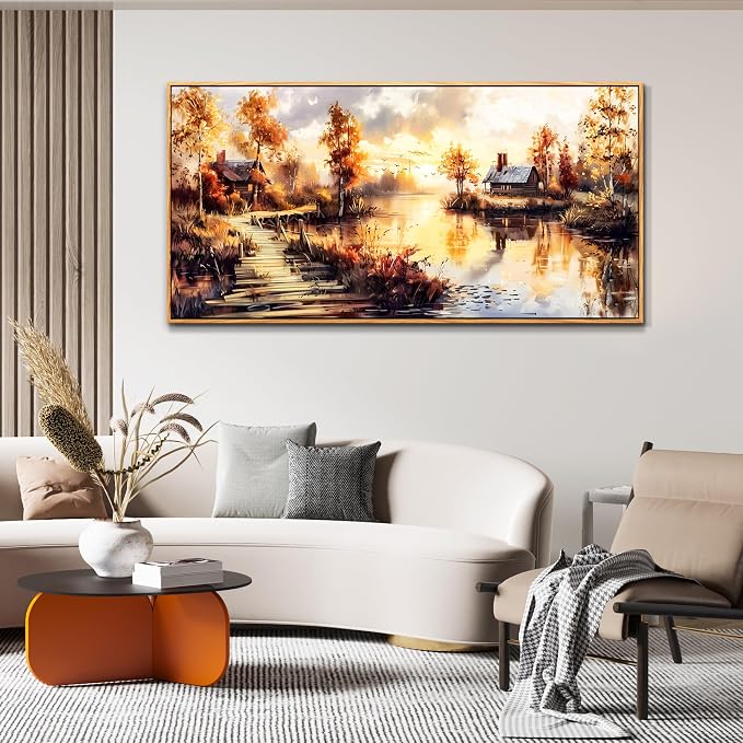 XIGUANGART Large Framed Vintage Wall Art, Cottage Trees Garden Landscape Pictures Wall Decor Paintings, Rustic Farmhouse Canvas Prints Aesthetic Home Decor for Living Room Bedroom Bathroom 30x60 inch