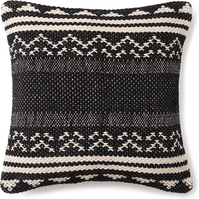 REDEARTH Handmade Boho Throw Pillow Covers - Bohemian Chic Farmhouse Style - Accent Woven Indoor and Outdoor Pillow Cushion Cases for Couch - Bed - Sofa – Set of 2-18"x18" - Ziggurat Obsession Black