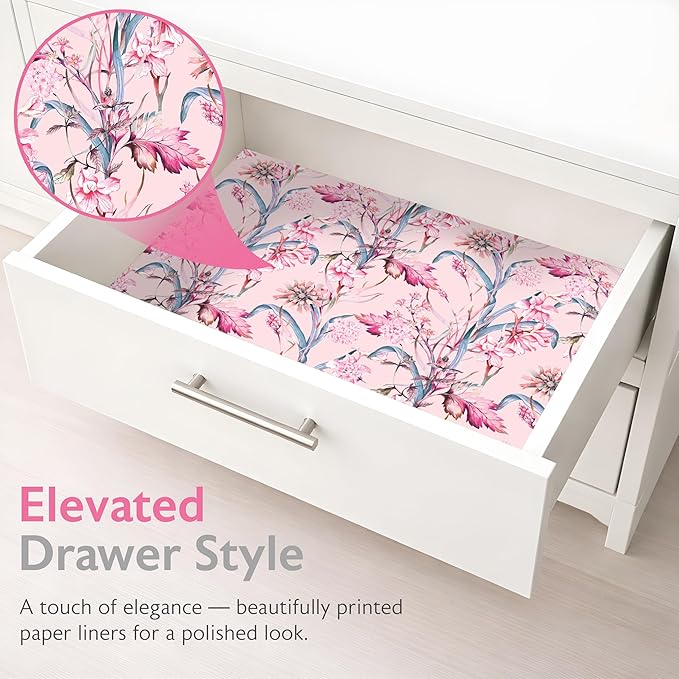 Scented Drawer Liners for Dresser Fragrant Paper Liner for Drawers Cabinet Shelf Linen Closet and Kitchen Scent Liners Non Adhesive (Floral Bliss)