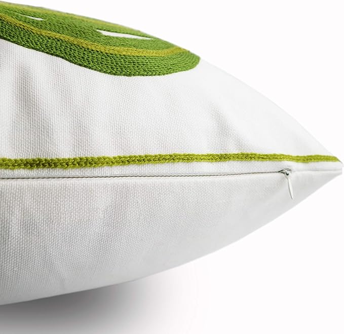 Embroidery Throw Pillow Cover 18x18 Home Decor Green Leaf Floor Pillow Cover for Couch 100% Cotton Cushion Cover Pillowcase Tropical Monstera Leaves Embroidered 45x45cm, 1 Piece