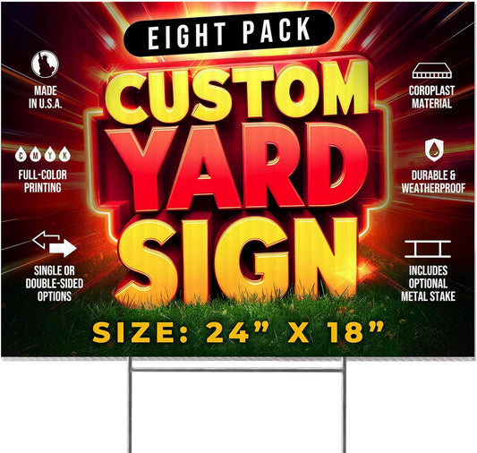8 Pack 24"x18" Custom Yard Signs with Stakes, Personalized Yard Signs for Outdoors, Customized Full Color Print Corrugated Signs for Business