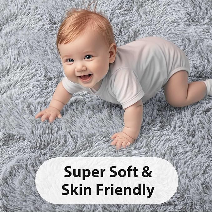 FinRèc Soft Grey Rugs for Bedroom Living Room, 4x6 Feet Fuzzy Shaggy Area Rug, Non-Slip Fluffy Furry Shag Rug for Nursery Kids Room Dorm Room Home Decor, Indoor Plush Floor Carpet