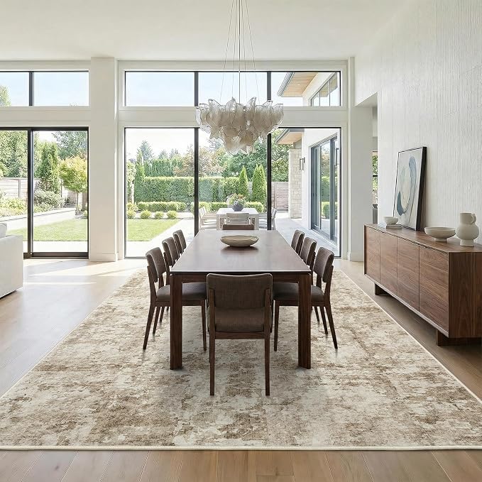 GarveeHome 9x12 Abstract Area Rug, Washable Soft Low Pile Non Slip Accent Rug for Living Room, Bedroom, Dining Room, Modern Neutral Indoor Carpet
