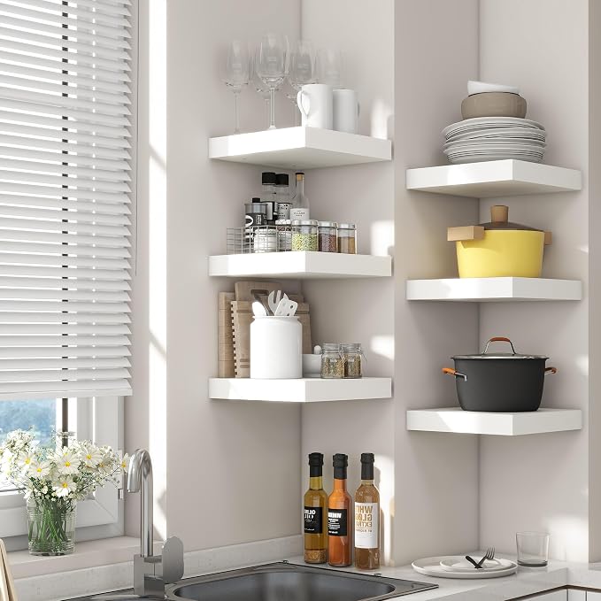 Venusmiles 12"x12" Square Floating Shelves for Wall, White Finish, 3-Pack | Engineered Wood Wall Shelves with Invisible Brackets for Living Room, Bedroom, Bathroom, Office & Kitchen Storage