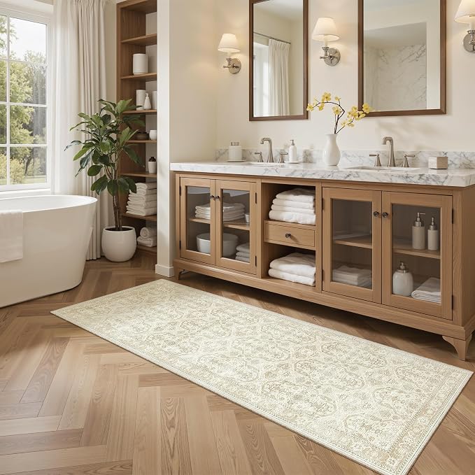 Soalmost Runner Rug 2x6 Washable Non-Slip Kitchen Runner Rugs for Bathroom Laundry Room Beige/Brown Vintage Floor Carpet Runners for Hallway Entryway
