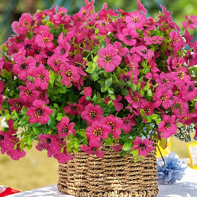 trytuny Artificial Flowers for Outdoor, UV Resistant Fake Silk Flowers, Realistic Faux Plants for Outside Indoor Porch Patio Window Box Planter Home Decor (20, Rosy)