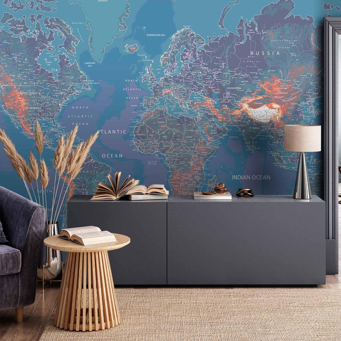 artgeist Wall Mural World Map 154x110 in - XXL Peel and Stick Self-Adhesive Wallpaper Removable Large Sticker Foil Wall Decor Print Picture Image Design Map of The World k-A-0061-a-d