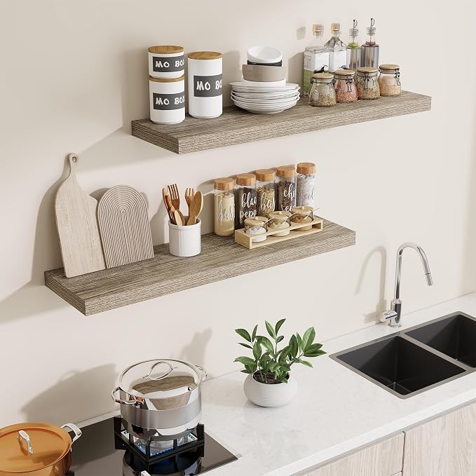 Dreamland 40Inch Floating Shelves for Wall 9.3" Deep Grey Set of 2 | Wall shelves for bathroom, bedroom, Living Room, kitchen, deep wall mount wood storage display for home decor 40" x 9.3"