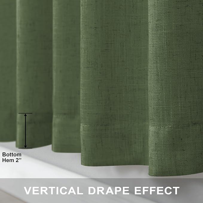 Pitalk Olive Green Curtains 96 Inches 8 FT Long for Living Room 2 Panels Back Tab Pocket Drape Thick Sheer Linen Cotton Modern Rustic Trendy Earthy Army Moss Green Curtain for Bedroom Farm House Decor