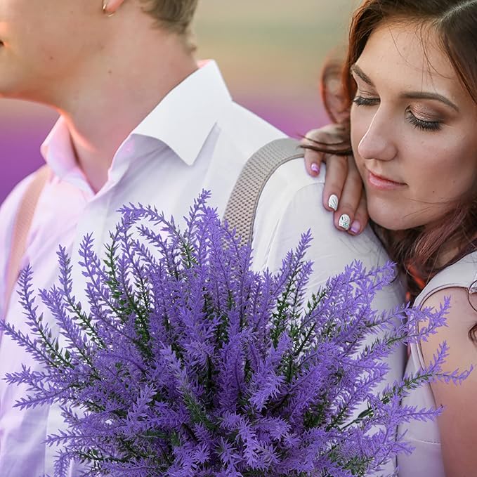 Ouddy Decor 24 Bundles Artificial Lavender Fake Flowers Faux Plastic Plants for Home Wedding Kitchen Garden Patio Window Box Office Table Centerpieces Indoor Outdoor Decor, Purple