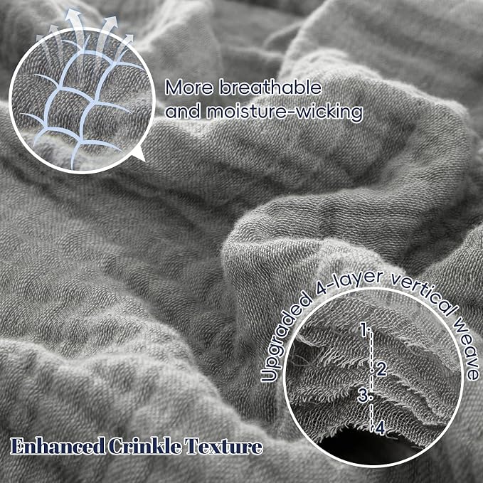 PHF 100% Cotton Muslin Blanket King Size 108"x90", 4-Layer Lightweight Gauze Throw, Breathable Cloud-Soft Minimalist Blanket for Bed, Couch, Camping & Baby, Grey, Ideal Gift