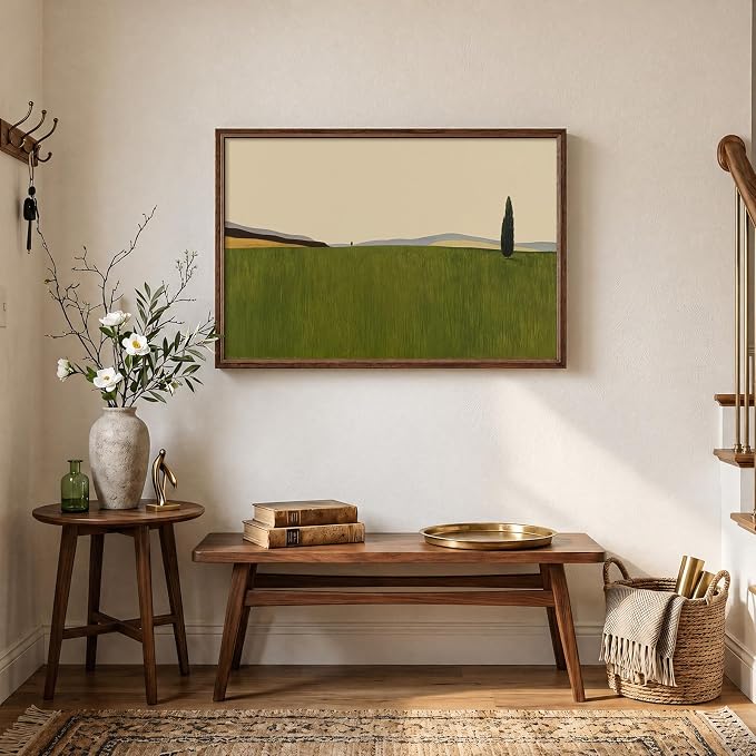 Vintage Framed Green Abstract Landscape Wall Art, Modern Sage Green Canvas Paintings Artwork for Walls, Rustic Tree Nature Pictures for Living Room Bedroom Dining Room Office Wall Decor, 24x36 In