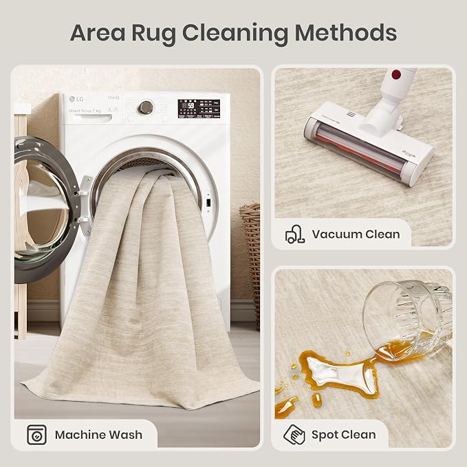 Valenrug Washable Rugs 5x7 - Non Slip 5x7 Area Rugs for Living Room, Stain Resistant Area Rugs for Bedroom, Foldable Machine Washable Area Rug(5'x7', Beige)