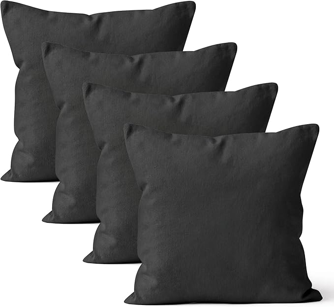 Encasa XO Throw Pillow Covers 20x20 in Set of 4 Charcoal Grey | No Inserts | Cotton Pillow Covers for Living Room, Bed, Sofa, Couch | Decorative Cushion Covers with Improved Zipper