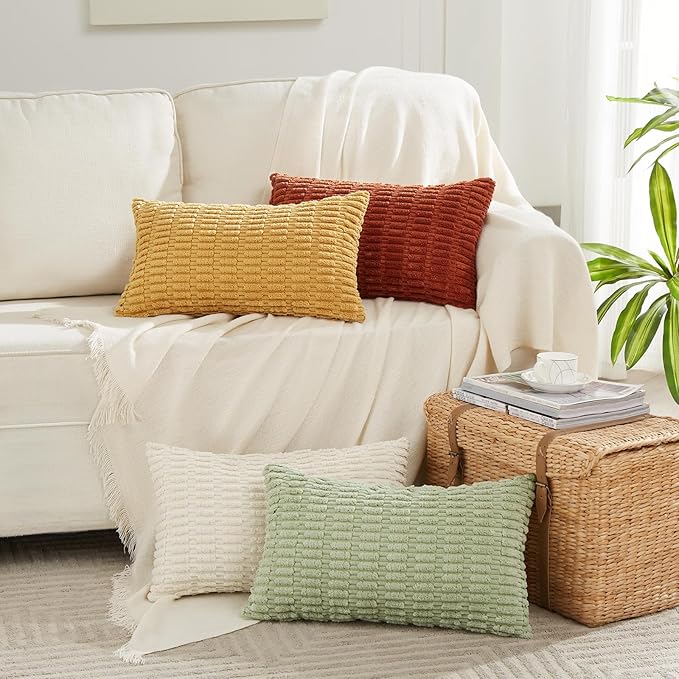 Fancy Homi 4 Packs Decorative Throw Pillow Covers for Living Room Couch Bed, Modern Farmhouse Boho Home Décor Accent Cushion Case, 24" x 14" (Pack of 4), Mustard Yellow