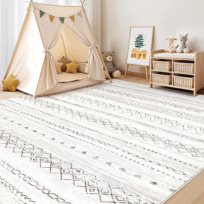 cotiled 7x9 Area Rug Living Room: Washable Boho Rugs with Non Slip Backing Large Soft Indoor Stain Resistant Carpet for Bedroom Farmhouse Dining Room Lightweight Home Decor Brown
