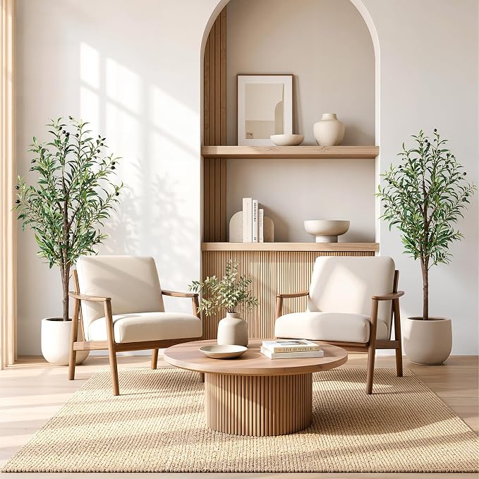 4FT Artificial Olive Tree, Faux Potted Olive Plant with Realistic Trunk, 436 Leaves & 16 Fruits,Fake Olive Tree for Home Office Indoor Outdoor Decor (Set of 2)
