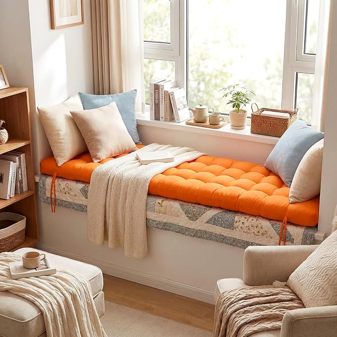 Vercraft Long Floor Cushion Large Floor Cushion with Brushed Cotton 74.8 x 27.5 x 3.15 in Jumbo Lounger Pillow for Outdoor Indoor Bay Window Meditation Yoga Reading Sleeping(1 Pc,Orange)