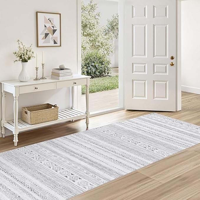cotiled Hallway 2.6x8 Runner Rugs: Washable Boho Rugs with Non Slip Backing Large Soft Indoor Low Pile Carpet for Living Room Bedroom Farmhouse Dining Room Lightweight Home Decor Dark Grey