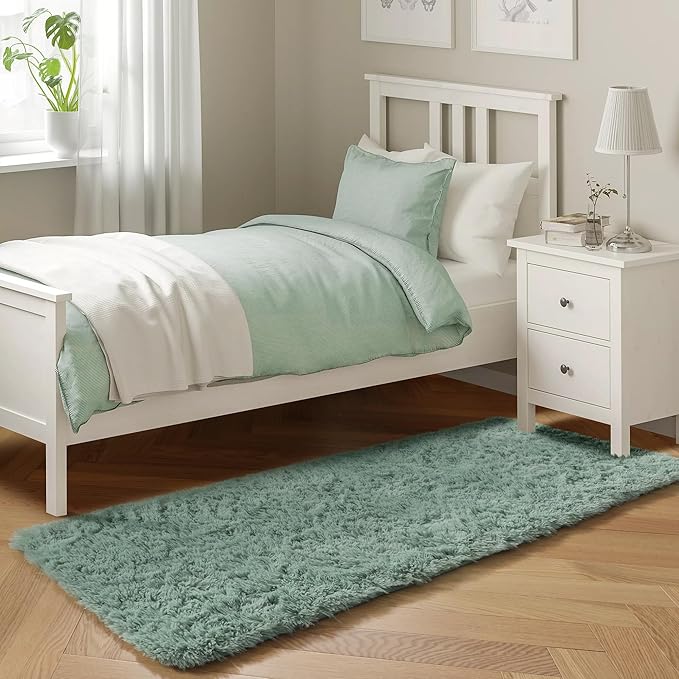 PAGISOFE Sage Green Runner Rugs for Bedroom Living Room Plush Fluffy Rug 2x6 Ft, Soft Carpet for Hallway, Non-Slip Indoor Floor Rugs for Nursery Kids Girls Room Home Decorative, Green