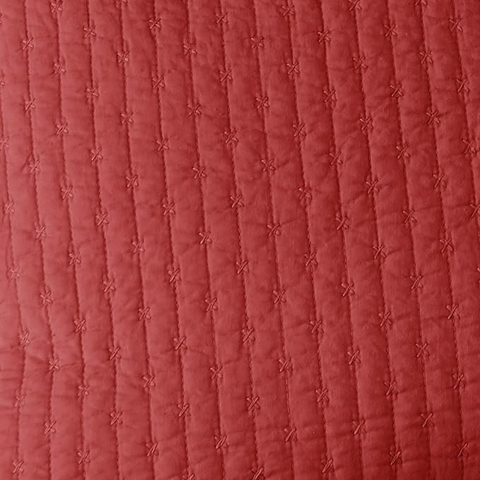 Levtex Home Cross Stitch Reversible Twin XL/Twin Quilt Set (68x86in) with 1 Pillow Sham (26x20in) - Stitch Texture - Chile Red - Cotton Twin/Twin Size Quilt Bedding Set - Lightweight Soft Pre-Washed