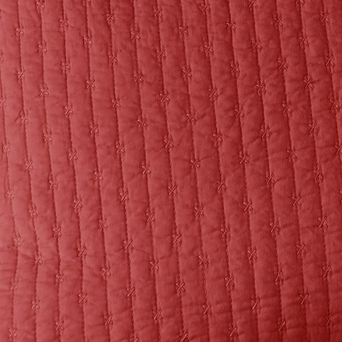 Levtex Home Cross Stitch Reversible King/Cal King Quilt Set (106x92in) with 2 Pillow Shams (36x20in) - Stitch Texture - Chile Red - Cotton King Size Quilt Bedding Set - Lightweight, Soft, Pre-Washed