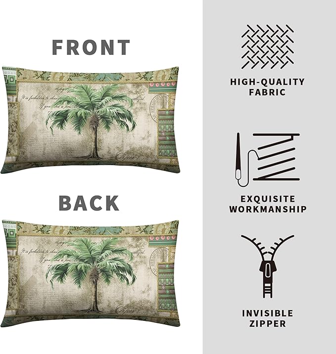 Palm Tree Pillow Covers 12x20 Tropical Banana Tree Rectangle Pillow Case Set of 2 Hawaii Coconut Tree Lumbar Throw Pillow Covers for Bedroom Living Room Sofa