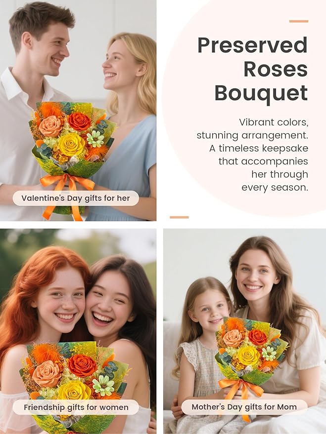 Polylove Flowers for Delivery Prime Forever Flowers Bouquet Preserved Roses Bouquet Flower Gift for Women Wife Mother Day Graduation Birthday (Yellow, Small)