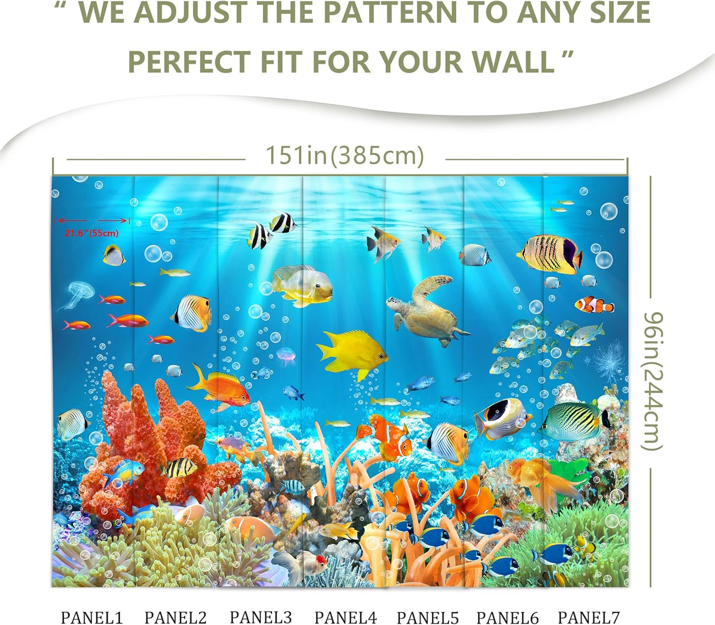 Undersea Wallpaper The Underwater World Turtle Goldfish Clown Fish Wall Mural for Bedroom Living Room (Not Peel n' Stick)