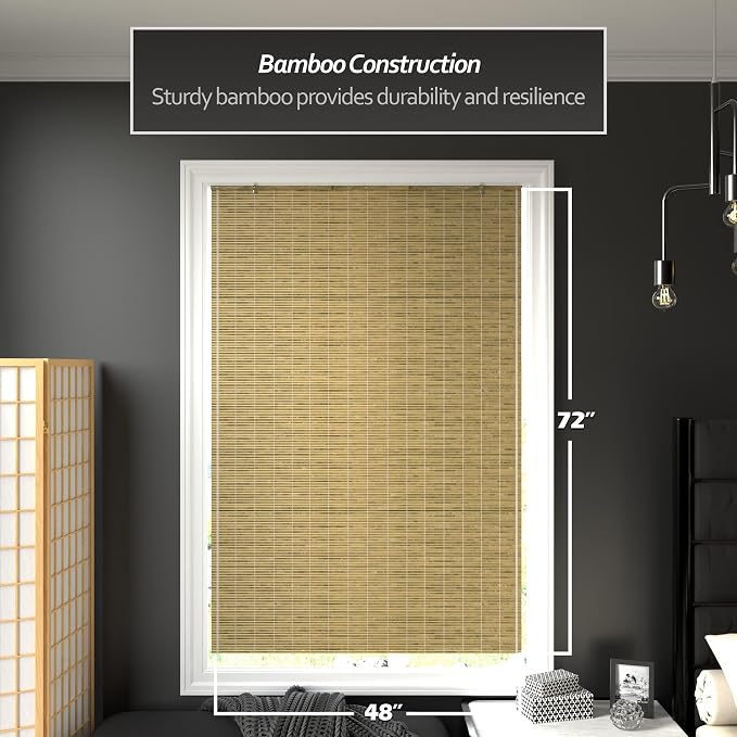 Red Lantern Burnt Bamboo Cordless Window Shade - Natural, 48" Wide