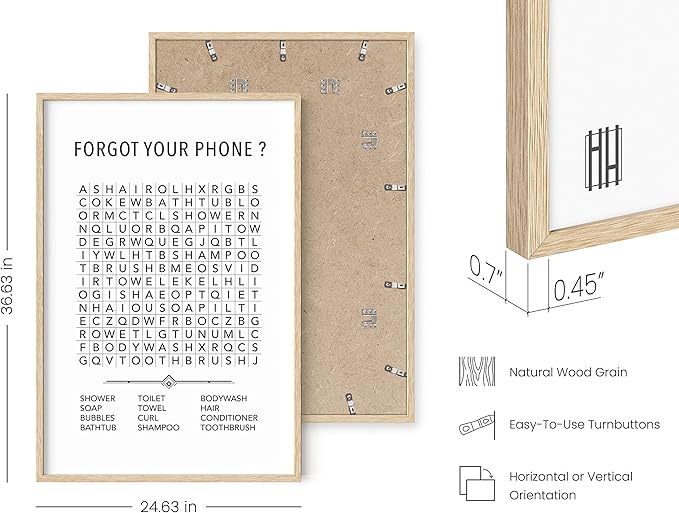 HAUS AND HUES Funny Bathroom Wall Art - Word Search Bathroom Decor, Humorous Bathroom Signs, Kids Bathroom Art (Beige Frame, 24x36)